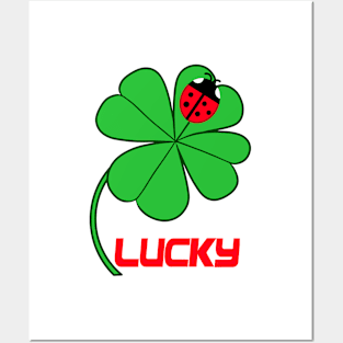 four leaf clover and ladybug Posters and Art